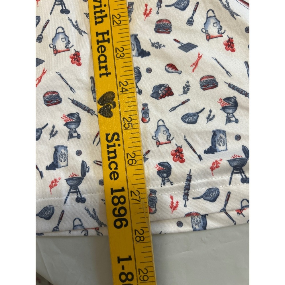 Burlebo Mens Performance Polo Shirt Large White BBQ Grill Print UPF 50 NWT - Picture 9 of 12